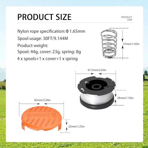 Viilich Bobine Fil Coupe Bordure Compatible Black&Decker A6481 A6485 AF-100 avec 1 Couvercle + 1 Ressort - 4 Pièces Nylo