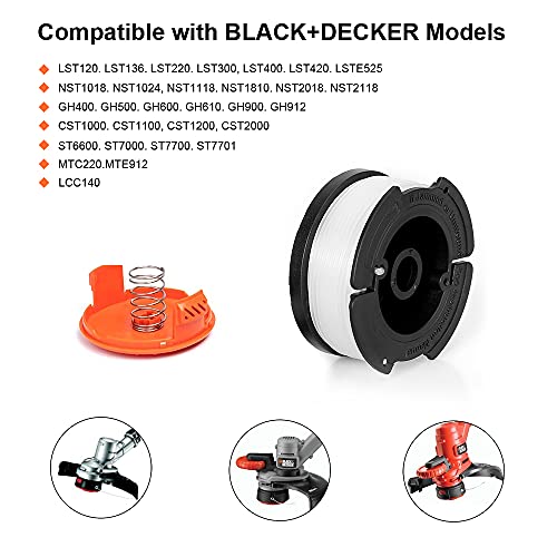 Bobines A6485 A6481 Black Decker Coupe-Bordures pour Jardin Usagers Experts, 6 x 9m Fil en Nylon, ⌀1,65mm + Capuchon + R